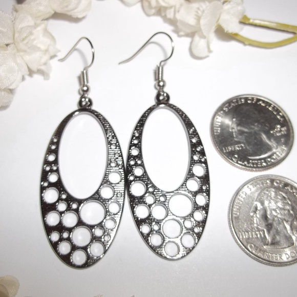 Edgy Hoop Earrings Dark Silver Gunmetal Jewelry Gift Idea For Her Dangle 3965 - Picture 3 of 8